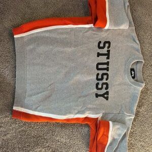 Stussy Gray Sweater with Orange & White Trim